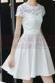 Lace Top Fitted Waist Short White Wedding Dress With Sleeve - Ref M1295 - 02