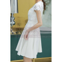 Lace Top Fitted Waist Short White Wedding Dress With Sleeve - Ref M1295 - 03