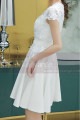 Lace Top Fitted Waist Short White Wedding Dress With Sleeve - Ref M1295 - 03