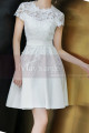 Lace Top Fitted Waist Short White Wedding Dress With Sleeve - Ref M1295 - 04