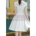 Lace Top Fitted Waist Short White Wedding Dress With Sleeve - Ref M1295 - 05