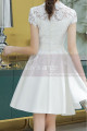 Lace Top Fitted Waist Short White Wedding Dress With Sleeve - Ref M1295 - 05