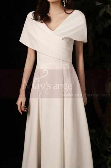 Off White Short Pretty Wedding Dresses With Covered Shoulder - M1291 #1