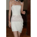 Robe Bustier Blanche Courte Mariage Jupe Style Portefeuille - Ref M1289 - 03
