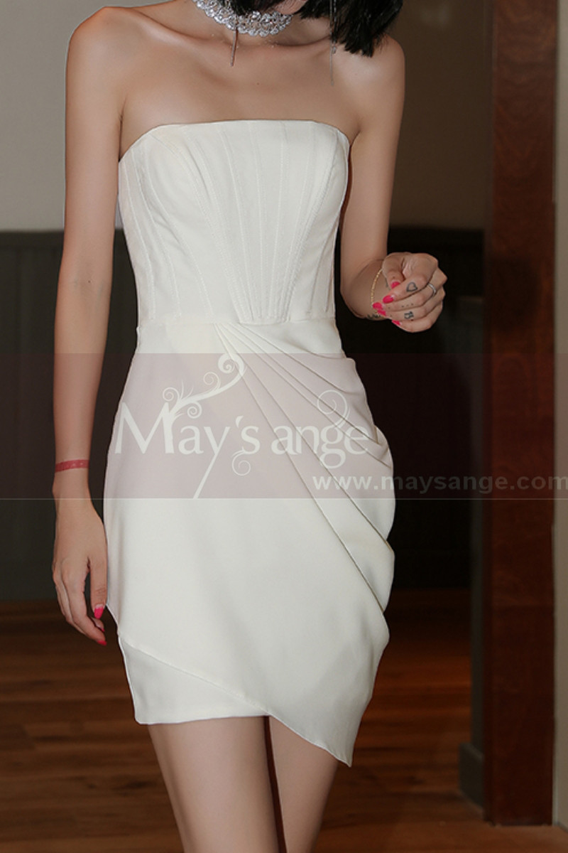 Robe Bustier Blanche Courte Mariage Jupe Style Portefeuille - Ref M1289 - 01