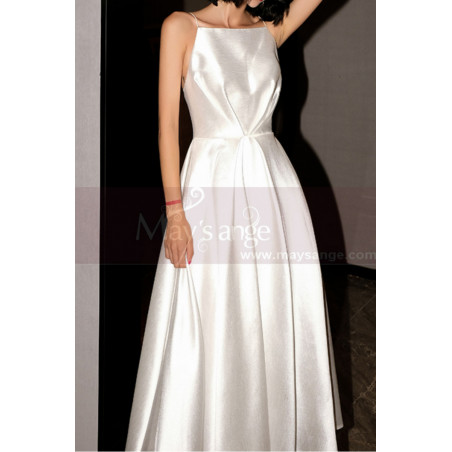 Robe Blanche Pour Mariée Dos Nu Satin Mi-Longue Avec Poche