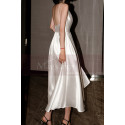 Calf Length White Satin Backless Wedding Dresses With Pocket - Ref M1290 - 03