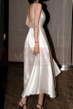 Calf Length White Satin Backless Wedding Dresses With Pocket - Ref M1290 - 03