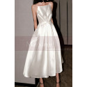 Calf Length White Satin Backless Wedding Dresses With Pocket - Ref M1290 - 04