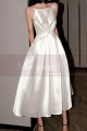 Calf Length White Satin Backless Wedding Dresses With Pocket - Ref M1290 - 04