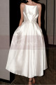 Calf Length White Satin Backless Wedding Dresses With Pocket - Ref M1290 - 05