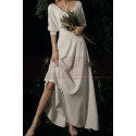 3/4 Sleeve Closed Bohemian Style Wedding Dresses Off White - Ref M1292 - 03