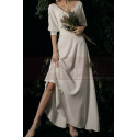 Robe Boheme Mariage Simple Avec Manche 3/4 Fermé Blanc cassé - Ref M1292 - 03