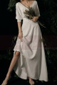 3/4 Sleeve Closed Bohemian Style Wedding Dresses Off White - Ref M1292 - 03