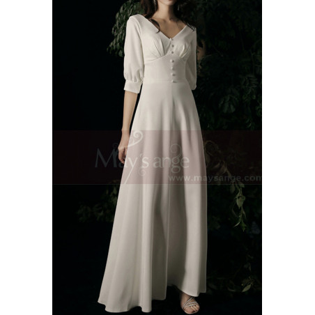 Robe Boheme Mariage Simple Avec Manche 3/4 Fermé Blanc cassé