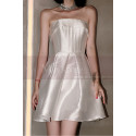 Beautiful Short Strapless Cheap Bridal Dress In White Satin - Ref M1297 - 02