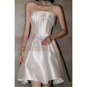 Beautiful Short Strapless Cheap Bridal Dress In White Satin - Ref M1297 - 03