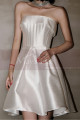 Beautiful Short Strapless Cheap Bridal Dress In White Satin - Ref M1297 - 03