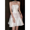 Robe Bustier Cocktail Mariage Blanche Courte Satin Brillant - Ref M1297 - 04