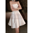 Beautiful Short Strapless Cheap Bridal Dress In White Satin - Ref M1297 - 05