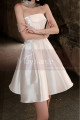 Beautiful Short Strapless Cheap Bridal Dress In White Satin - Ref M1297 - 05