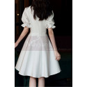 V Neck Short White Bohemian Wedding Dress With Elastic Sleeve - Ref M1298 - 02