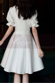 V Neck Short White Bohemian Wedding Dress With Elastic Sleeve - Ref M1298 - 02