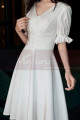 Robe Blanche Courte Boheme Mariage A Manches 3/4 Elastique - Ref M1298 - 03