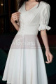 V Neck Short White Bohemian Wedding Dress With Elastic Sleeve - Ref M1298 - 03