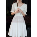 Robe Blanche Courte Boheme Mariage A Manches 3/4 Elastique - Ref M1298 - 04