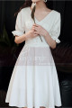 V Neck Short White Bohemian Wedding Dress With Elastic Sleeve - Ref M1298 - 04