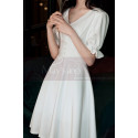 V Neck Short White Bohemian Wedding Dress With Elastic Sleeve - Ref M1298 - 05