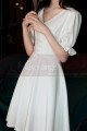 V Neck Short White Bohemian Wedding Dress With Elastic Sleeve - Ref M1298 - 05