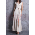 Off White Long Slit Dresses For Civil Wedding With Tie Belt - Ref M1306 - 02