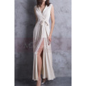 Off White Long Slit Dresses For Civil Wedding With Tie Belt - Ref M1306 - 03