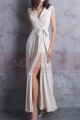 Off White Long Slit Dresses For Civil Wedding With Tie Belt - Ref M1306 - 03