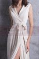 Off White Long Slit Dresses For Civil Wedding With Tie Belt - Ref M1306 - 05