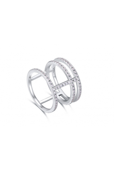 Jolie bague 3 anneaux en argent sterling avec cristal blanc - 22279 #1