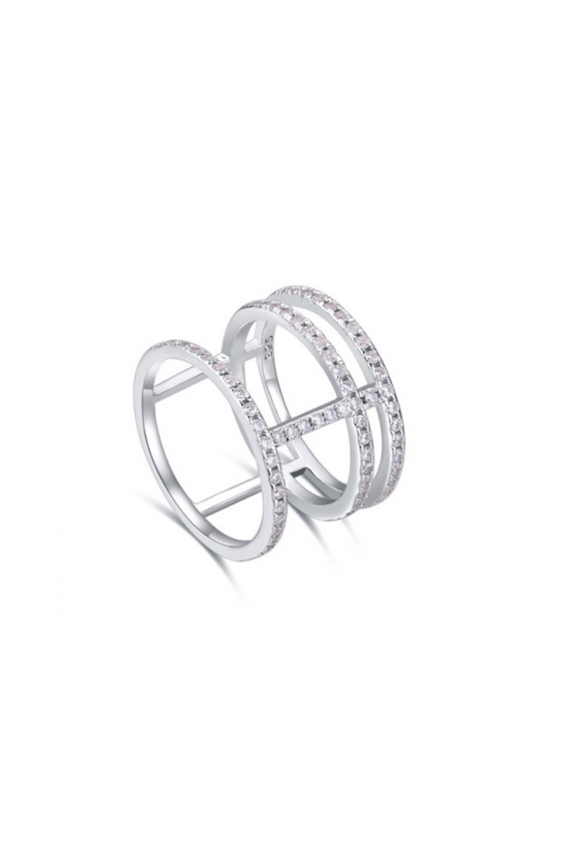 Jolie bague 3 anneaux en argent sterling avec cristal blanc - Ref 22279 - 01