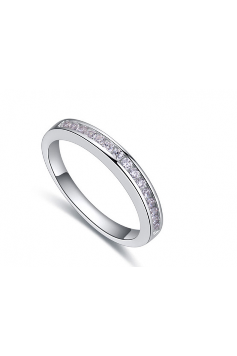 Bague simple en argent sterling anneau avec des strass blanc - Ref 22282 - 01