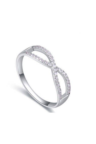 Bague femme tendance élégante argent anneau croisé à strass - 22283 #1