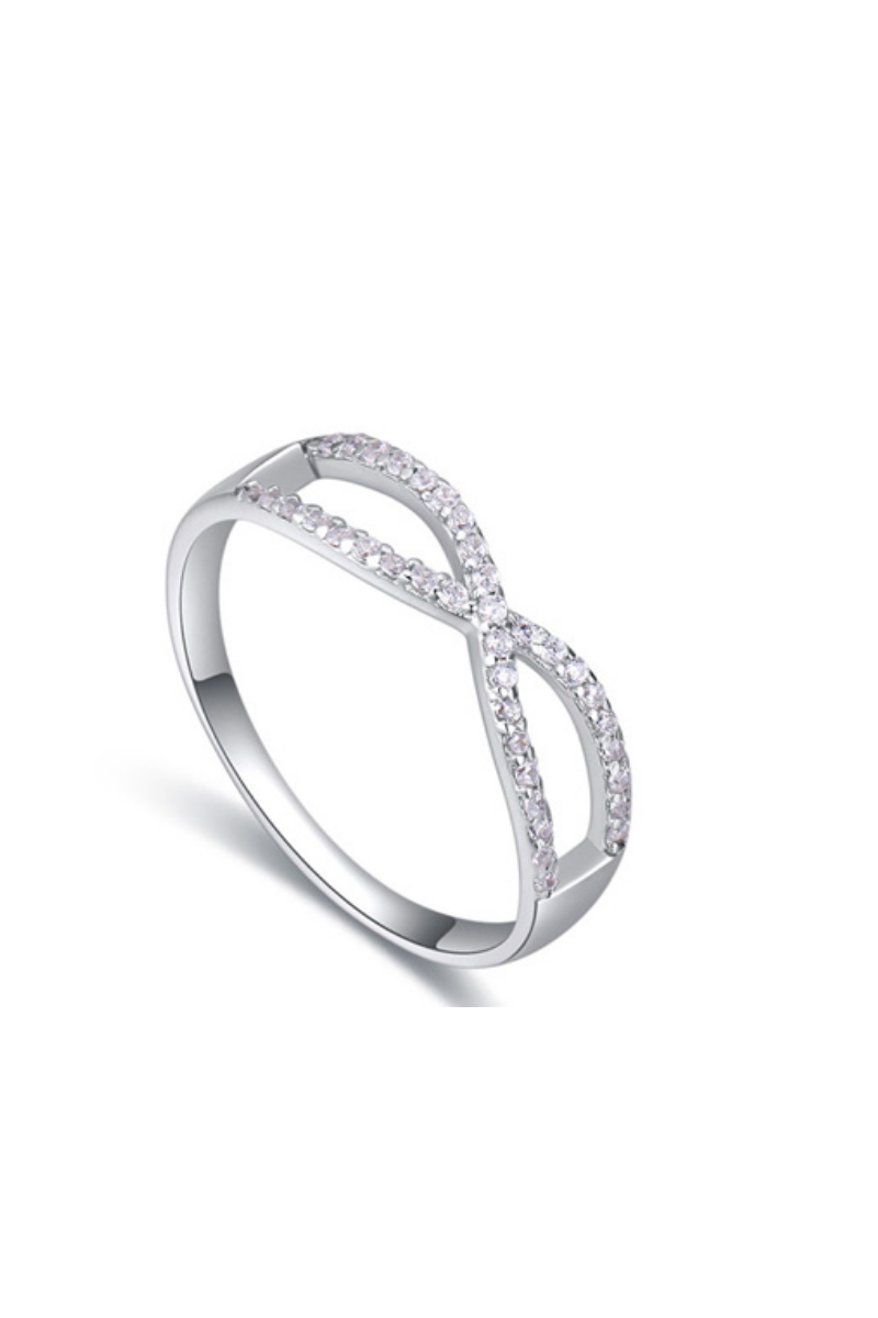 Bague femme tendance élégante argent anneau croisé à strass - Ref 22283 -  Bague