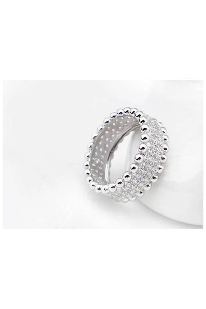 Bague large femme pas cher en argent anneau pavé de strass - Ref 22286 - 01