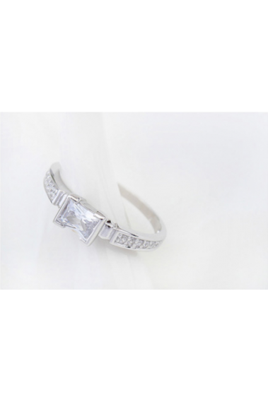 Bague en ligne avec pierre de strass carré argent solitaire - 22297 #1