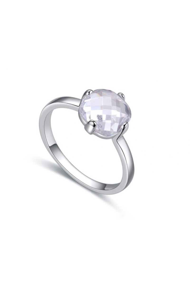 Bague simple solitaire pierre cristal rond - Ref 22451 - 01