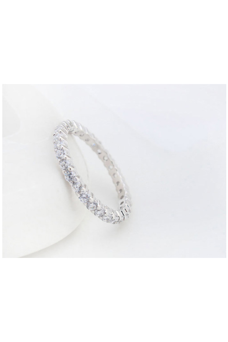 Bague fine femme argent anneau strass - Ref 22453 - 01