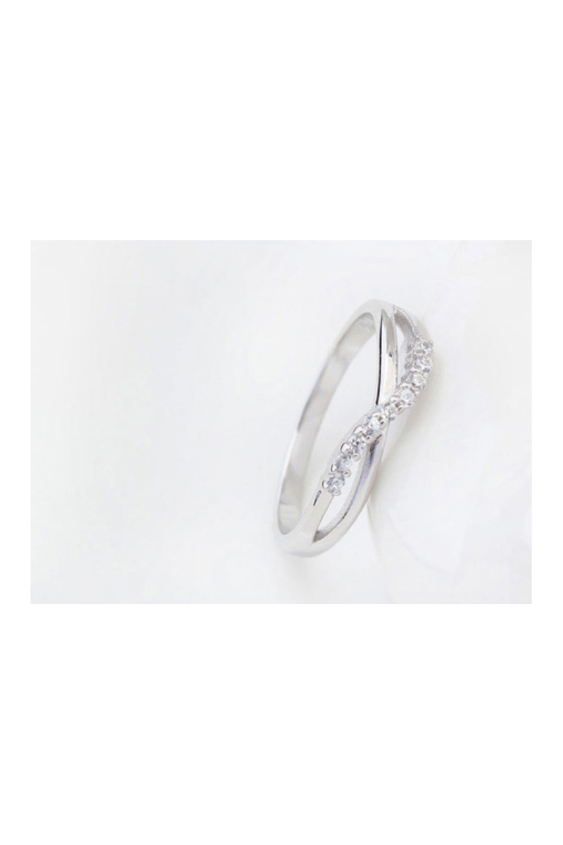 Bague croisée en argent une ligne de strass - Ref 22455 - 01