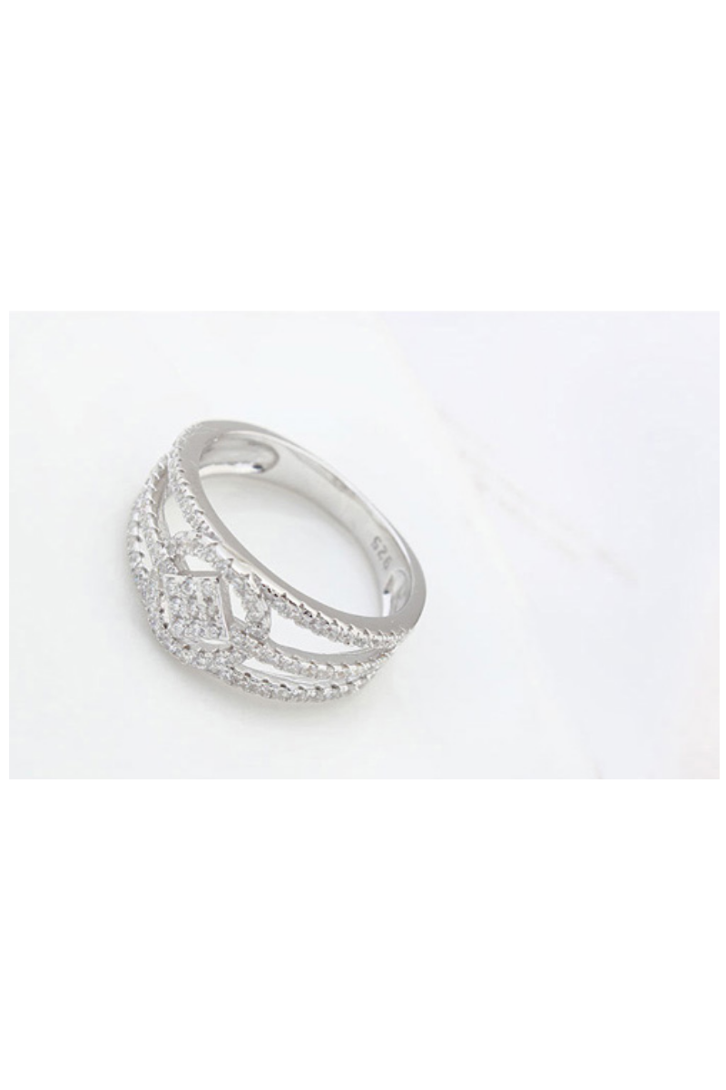 Wide rings for women silver with sparkling rhinestone - Ref 22456 - 01
