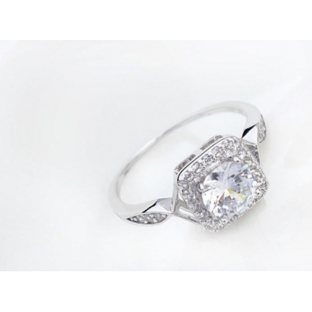 Bague fiançailles argent gros solitaire