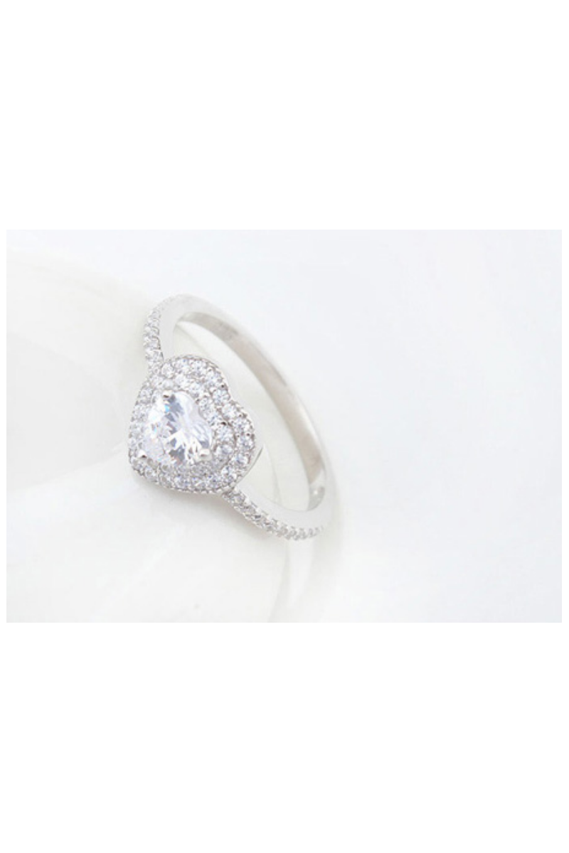 Platinum sparkling stone heart rings for women - Ref 22549 - 01
